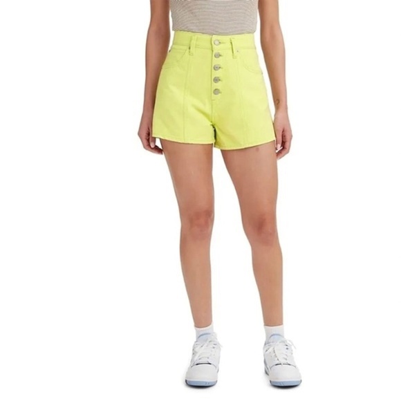 Levis High Waisted Mom Shorts Relaxed Womens Size 33 or 34 Neon Green - Picture 2 of 8